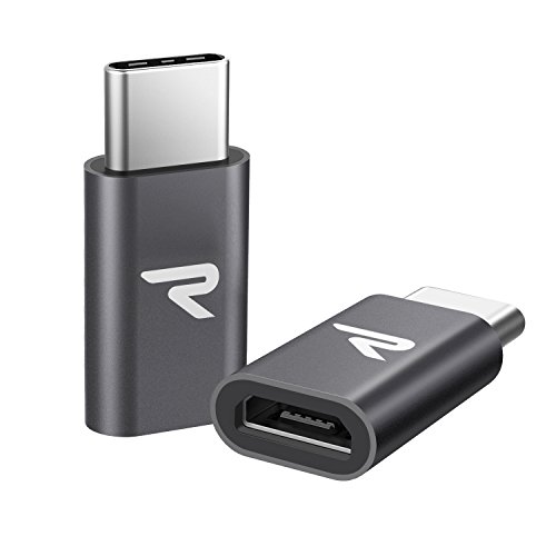 RAMPOW Adaptador Micro USB a USB C Adaptador Tipo C Aluminio Duradero Garantía de por Vida - para Nuevo MacBook, OnePlus 2/3/5, Sony Xperia XZ, Samsung Galaxy S8/9, Gris, 2 Unidades