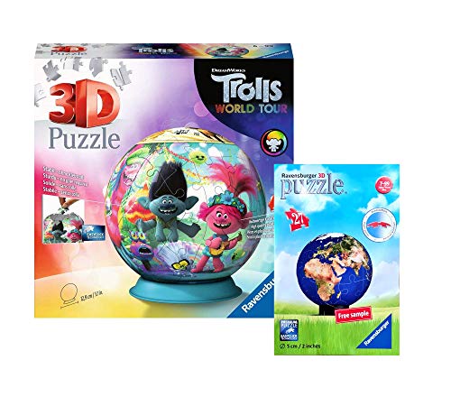 Ravensburger – Juego de puzzle – Trolls World Tour 3D Puzzle Ball + bola del mundo 3D (bolsa de plástico)