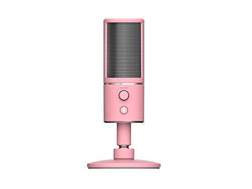 Razer Seiren X Quartz - Micrófono de condensador USB compacto (rosa) con amortiguador integrado y patrón de grabación supercardioide para emisoras y streamers