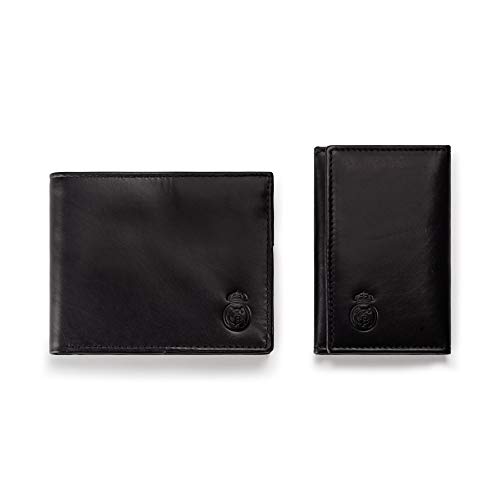 Real Madrid - Cartera y Llavero. Hecho a Mano con Piel Juego de 2 Piezas. Color Negro RMJ-80021 Real Madrid - Cartera y Llavero. Hecho a Mano con Piel Juego de 2 Piezas. Color Negro RMJ-80021