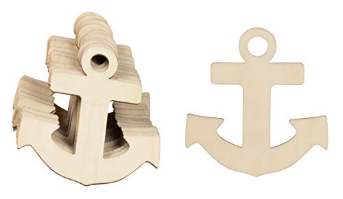 Recortes de Madera sin Terminar - Paquete de 24 piezas de madera con forma de ancla, para la decoración de fiestas y del hogar, de 9,4 cm x 8,9 cm x 0,25 cm Recortes de Madera sin Terminar - Paquete de 24 piezas de madera con forma de ancla, para la decoración de fiestas y del hogar, de 9,4 cm x 8,9 cm x 0,25 cm