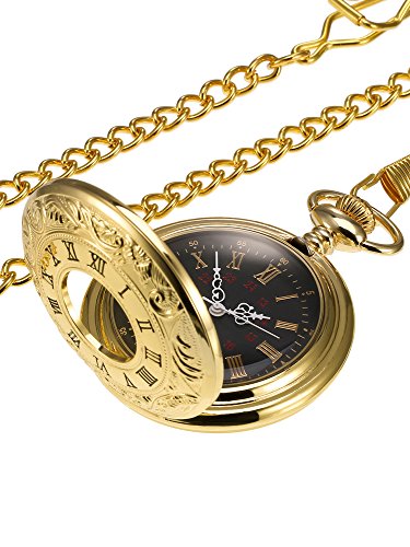 Reloj de Bolsillo Dorado Vintage Reloj de Hombres de Acero con Cadena