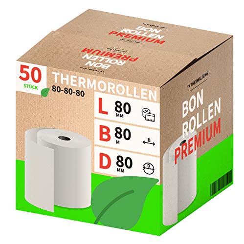 Rollos de papel térmico 80 mm x 80 mm x 12 mm x 48 g – Certificado para impresoras de caja como Epson, IBM, Metapace, etc. – Premium sin BPA