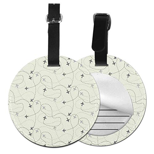 Round Travel Luggage Tags,Airline Route Map with Plains Flight Jet Destination Control Fly Theme Textured Travel Trip,Leather Baggage Tag