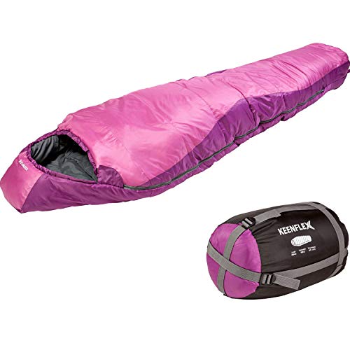 Saco de dormir KeenFlex tipo momia para 3-4 estaciones extra cálido y ligero, compacto, resistente al agua y con control de calor avanzado – ideal para festivales o hacer camping (Rosado) Saco de dormir KeenFlex tipo momia para 3-4 estaciones extra cálido y ligero, compacto, resistente al agua y con control de calor avanzado – ideal para festivales o hacer camping (Rosado)