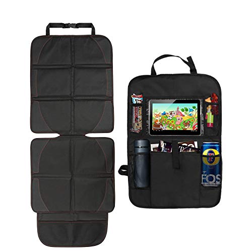 Set de Protector del Asiento de Coche y Organizador de Asiento, Cozywind Funda Protección para Asientos de Coche con Soporte Tablet-Bolsillo, Contramarcha y Antideslizante, Universal para Silla ISOFIX