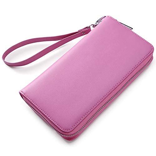 SHANYUR Cartera Grande Capacidad Bolso Mujer sólido Moda Billetera Femenina PU Largo teléfono Celular Bolsa Tarjeta Tarjeta (Color : Pink)