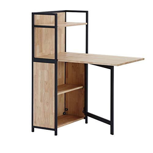 Shelf, Estanteria con Mesa Plegable para Salon, Comedor o Cocina, Acabado en Roble Salvaje y Negro, Medidas: 62 cm (Largo) x 120 cm (Alto) x 30 cm (Fondo)