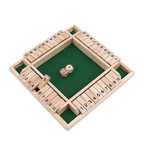 Shut The Box Game Wooden 4 Player, Table Board Game,Flip Block Wooden Board Game,Juego Digital Flip,Traditional 4 Sided Wooden Board Game -Wooden Number Game Toy, Classic Dice Board Toy (Green)