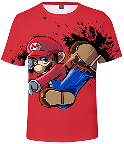 Silver Basic Camisetas de Moda Super Mario Game Tops Impresión 3D Camisas Fan Tops Rojo-2 XXL…