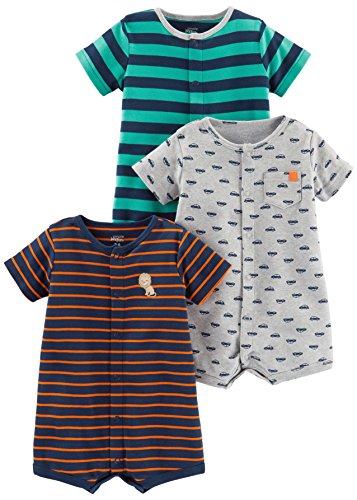 Simple Joys by Carter's - Pelele de bebé (3 unidades) ,Green Stripe/Gray Cars/Orange Stripe ,12 Meses