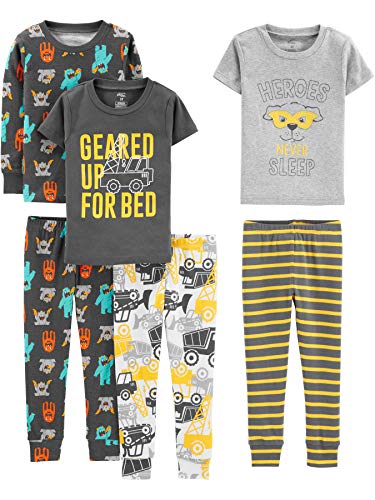 Simple Joys by Carter's - Pijama dos piezas - Juego de pijama de algodón de ajuste cómodo de 6 piezas. - para niño amarillo construcción 5 Years