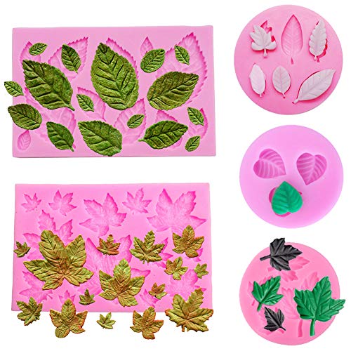 SIMUER Molde de Silicona para Fondant, diseño de Hojas de Arce en 3D, 5 Unidades SIMUER Molde de Silicona para Fondant, diseño de Hojas de Arce en 3D, 5 Unidades