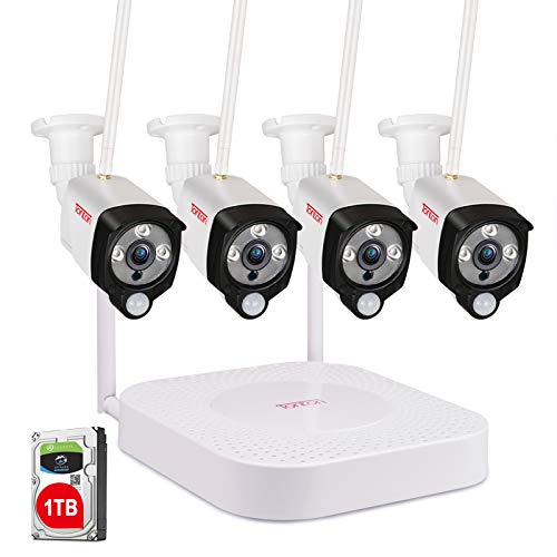 Sistema de cámaras de Seguridad inalámbricas Full HD 1080p Tonton, grabadora NVR 8CH con HDD de 1 TB y 4PCS 2.0 MP Cámaras de Bala Interiores para Interiores, Impermeables.