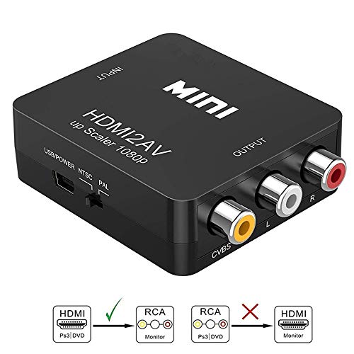 Sisthirth HDMI a RCA, Adaptador de HDMI a AV, 1080P HDMI a AV 3RCA CVB Adaptador de Audio y Video Compuesto con Soporte PAL/NTSC con Cable de Carga USB