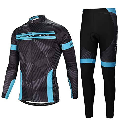 SKYSPER Maillot Ciclismo Hombres Jersey Mangas Largas Pantalones Largos Culotte de Ciclismo Conjunto de Ropa Maillot Entretiempo Invierno para Deportes al Aire Libre Ciclo Bicicleta