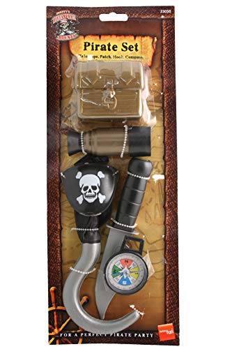Smiffy's - Set de Pirata con brújula, garfio, Cuchillo, Parche, telescopio y Cofre, Color marrón (23050) , color/modelo surtido