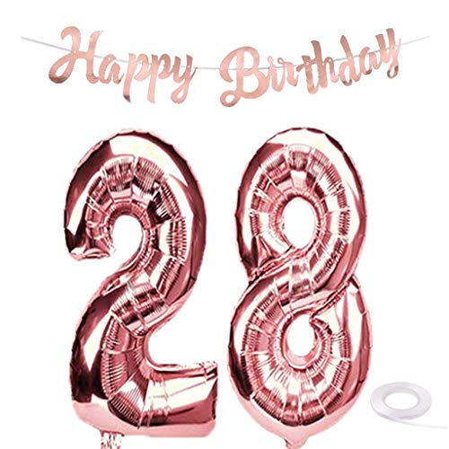 SNOWZAN Globo gigante de 28 cumpleaños en oro rosa para niña, número 28, globos de helio con número 28, globos con de 28 años, XXL, guirnalda de 32 pulgadas, número gigante 28, para fiesta
