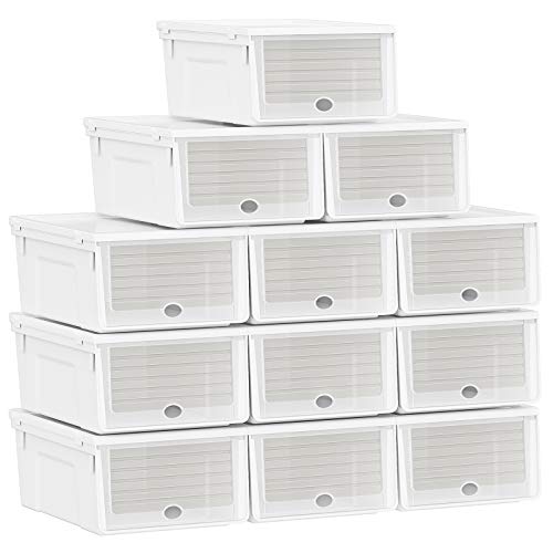 SONGMICS Cajas de Plástico para Zapatos, Juego de 12, Almacenamiento de Zapatos, Puerta Delantera Abatible y de Empuje, Apilable, Blanco LSP112W01 SONGMICS Cajas de Plástico para Zapatos, Juego de 12, Almacenamiento de Zapatos, Puerta Delantera Abatible y de Empuje, Apilable, Blanco LSP112W01