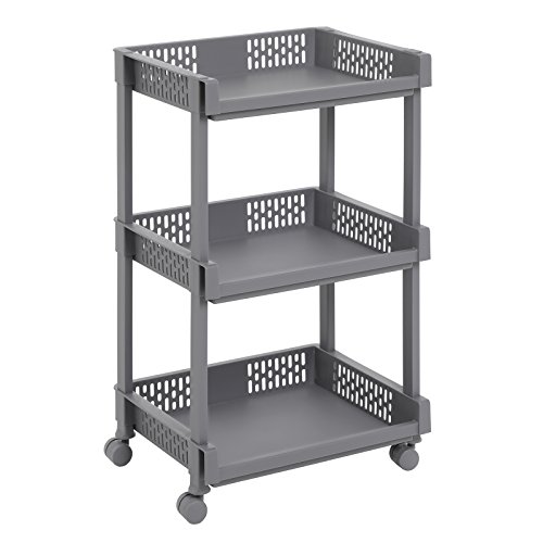 SONGMICS Carrito de Cocina con Ruedas, Estantería de 3 Niveles, 61 cm de Alto, para Cocina, Oficina, Baño, Gris KSC03GY