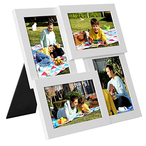 SONGMICS Collage de 4 Marcos para Fotos DE 10 x 15 cm, Portafotos de Madera con Vidrio, Colgar en la Pared, para Hogar, Oficina, Galería, Blanco RPF25WT