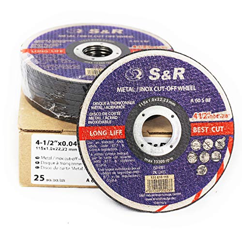 S&R 25 Discos de corte 115 Hierro Metal y Acero INOX .Set de 25 discos 125x 1 mm A60 S-BF para amoladora ángular