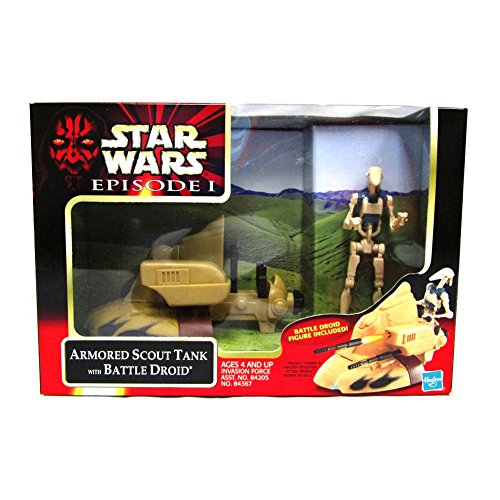 Star Wars 1999 Episode 1 The Phantom Menace Action Figure Vehicle - Invasion Force Armored Scout Tank with 4.5 Tall Battle Droid Figure by Hasbro