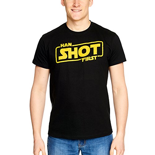 Star Wars Han tiró Primero Hombres Camiseta Solo para Fans algodón Negro Elbenwald - L