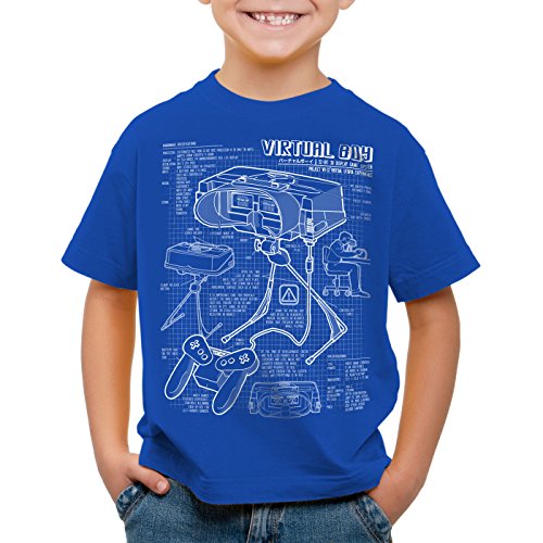 style3 Virtual Boy Cianotipo Camiseta para Niños T-Shirt 32-bit videoconsola, Color:Azul;Talla:164