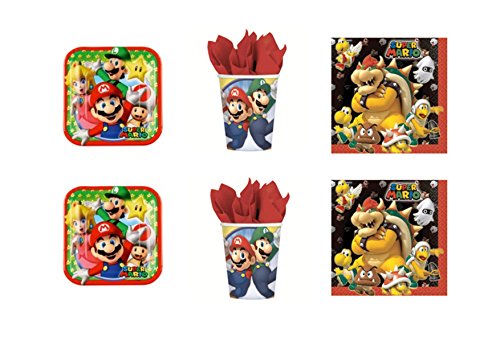 Super Mario Bros y Luigi - Para fiesta – Kit N°3 cdc- (24 platos, 24 vasos, 40 servilletas)