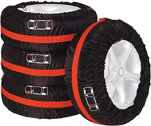 Supremery Juego de fundas para neumáticos de coche – para neumáticos de 13 a 17 pulgadas – con impresión y asa – 4 bolsas para neumáticos en negro y rojo