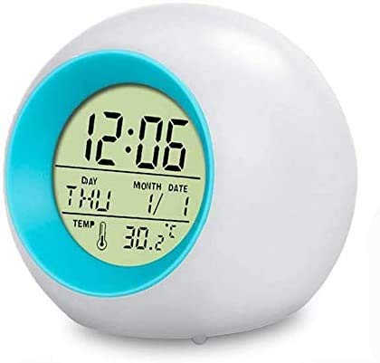 swonuk Despertador para Niños,Reloj Despertador Digital para Niños LED Reloj Alarma con 7 Colores Luz de Noche, Función Snooze, Calendario y Termómetro