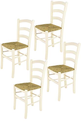 t m c s Tommychairs - Set 4 sillas Venice para Cocina y Comedor, Estructura en Madera de Haya Color anilina Blanca y Asiento en Paja