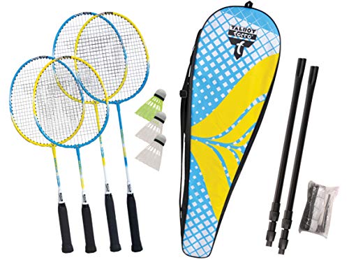 Talbot Torro Set de Badminton Family, Juego Completo Junior de 53 cm, 2 Raquetas Estándar, 3 Volantes, Red de Altura Ajustable, en un Valioso Bolso, 449407