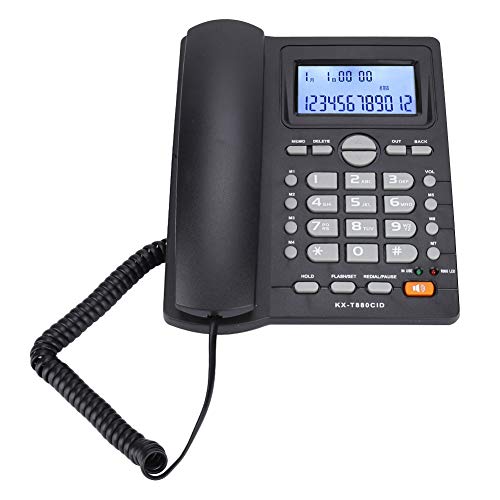 Tangxi Teléfono con Cable con Altavoz, Teléfono Fijo Juego de Extensión de Doble Puerto Teléfono con Núcleo con Pantalla de Identificación de Llamadas + Botones Grandes + Calculadora(Negro)