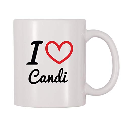 Taza de café con nombre personalizado de I Love Candi (11 oz)