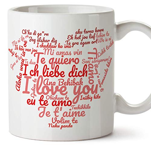 Tazas desayuno originales para enamorados, regalos de pareja, novios, San Valentín - Te quiero/I love You/múltiples idiomas - Tazas de cerámica con frases