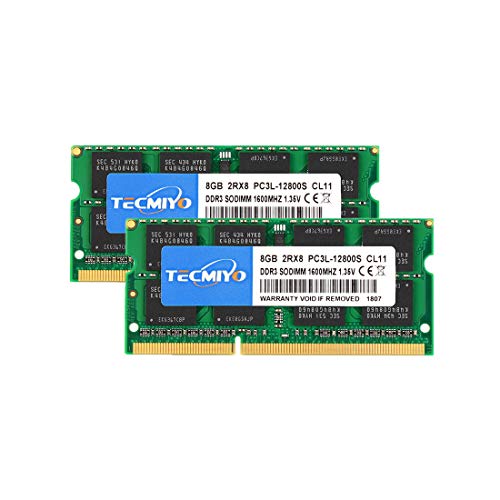 TECMIYO 16GB Kit (2x8GB) PC3L 12800s Sodimm DDR3 / DDR3L 1600MHz CL11 PC3-12800 1.35V/1.5V 204Pin Non-ECC Unbuffered SODIMM Memoria RAM para MacBook Pro,iMac,Macbook Mini TECMIYO 16GB Kit (2x8GB) PC3L 12800s Sodimm DDR3 / DDR3L 1600MHz CL11 PC3-12800 1.35V/1.5V 204Pin Non-ECC Unbuffered SODIMM Memoria RAM para MacBook Pro,iMac,Macbook Mini