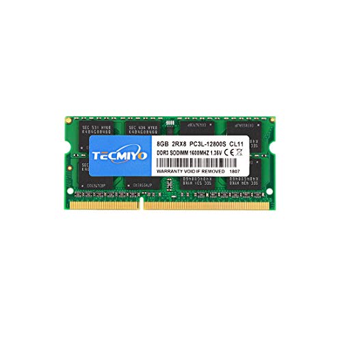 TECMIYO 8GB 2RX8 PC3L-12800S DDR3 1600MHZ SODIMM PC3 12800 1.5/1.35V CL11 204Pin 2RX8 Dual Rank Non-ECC Unbuffered Laptop RAM para Apple MacBook Pro iMac Mac Mini