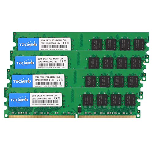 TECMIYO Kit 8GB (4X2GB) 2RX8 PC2-6400U DDR2 800MHZ DIMM PC2-6300 DDR2-800 UDIMM 1.8V CL6 240Pin Dual Rank Non-ECC Unbuffered Desktop RAM para el Sistema Intel AMD