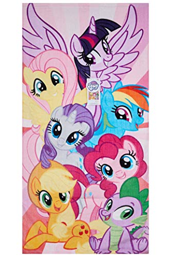 Toalla de playa My Little Pony de 70 x 140 cm con motivos de Spike, Applejack, Pinkie Pie, Rarity, Fluttershy, Rainbow Dash, 100% algodón, Twilight Sparkle, para niños