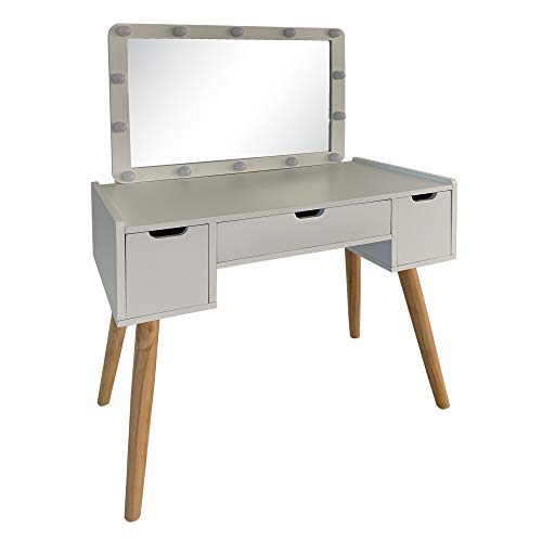 Tocador con Espejo camerino Blanco de Madera y Cristal de 80x40x129 cm - LOLAhome Tocador con Espejo camerino Blanco de Madera y Cristal de 80x40x129 cm - LOLAhome
