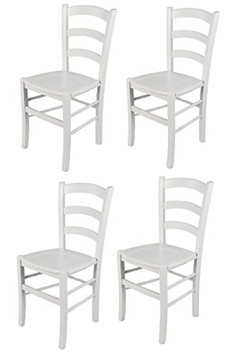 Tommychairs - Set 4 sillas Venezia para Cocina y Comedor, Estructura en Madera de Haya barnizada Color Blanco y Asiento en Madera