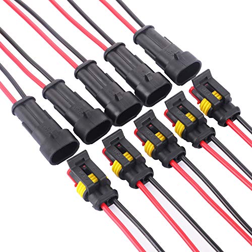 TOOHUI 5 juegos 2 Pin Way Car AMP Conector eléctrico con Conector del cable del cable Mujer Hombre Impermeable Automóvil, 17 AWG Marine TOOHUI 5 juegos 2 Pin Way Car AMP Conector eléctrico con Conector del cable del cable Mujer Hombre Impermeable Automóvil, 17 AWG Marine