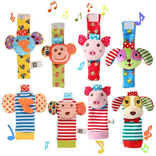 Twister.CK 8 Piezas para bebé sonajero, muñequeras para bebé y Juego de Calcetines para Buscar pies, Juguete de Animal de Peluche Suave con Mono, Elefante, Cachorro y alcancía Twister.CK 8 Piezas para bebé sonajero, muñequeras para bebé y Juego de Calcetines para Buscar pies, Juguete de Animal de Peluche Suave con Mono, Elefante, Cachorro y alcancía