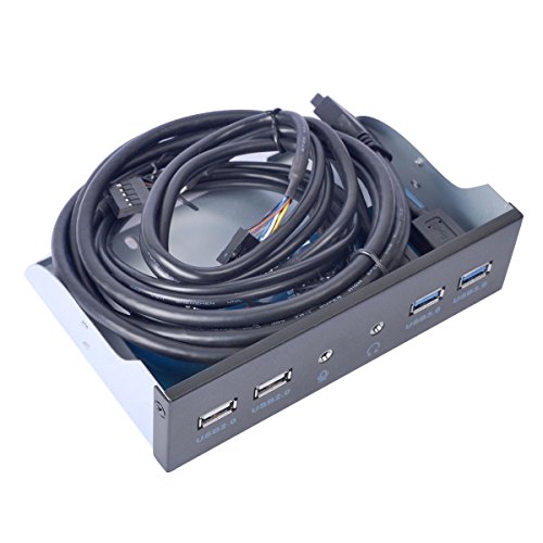 UCEC Panel Frontal USB 3.0, Panel Hub Metal de 5.23 Pulgadas, con 2 Puertos USB 3.0 y 2 Puertos 2.0 HD de Audio