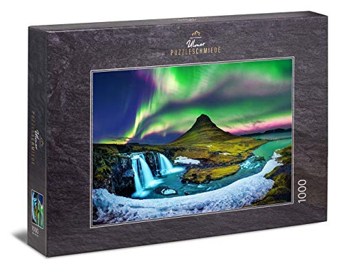 Ulmer Puzzleschmiede - Puzzle Kirkjufell - Puzzle de 1000 Piezas - La Aurora Boreal sobre la Famosa montaña Kirkjufell en Islandia