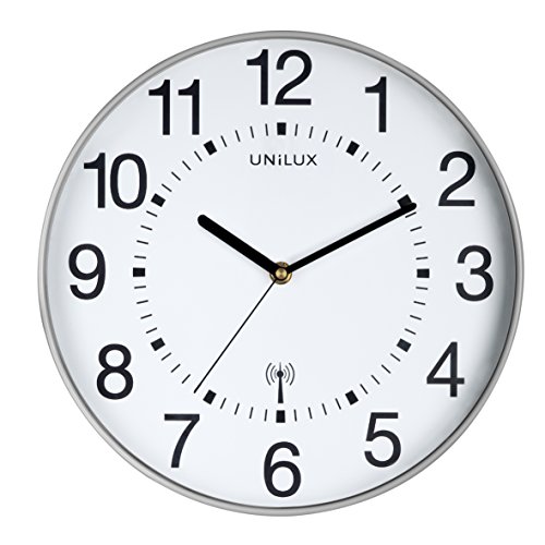 Unilux Reloj de Pared controlado por Radio, 30 cm de diámetro, Color Gris Metalizado