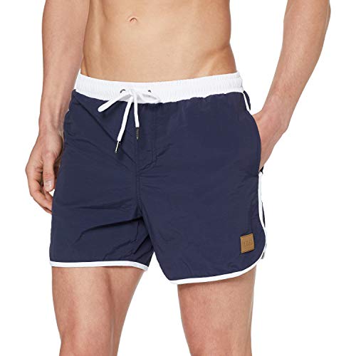 Urban Classics Retro Swimshorts, Pantalones Cortos para Hombre, Azul (Navy/White 01200), Large