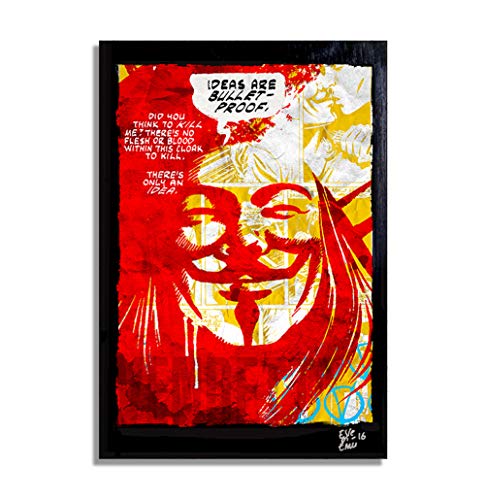 V de Vendetta DC Comics - Pintura Enmarcado Original, Imagen Pop-Art, Impresión Póster, Impresion en Lienzo, Cuadro, Cómics, Cartel de la Película
